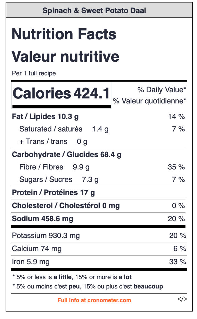 Spinach & Sweet Potato Daal w/ Basmati Rice