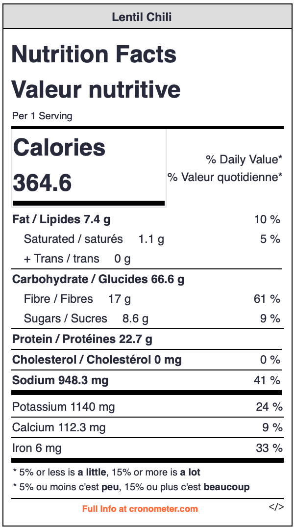 SPICY - Lentil Chili * Available October 31 *