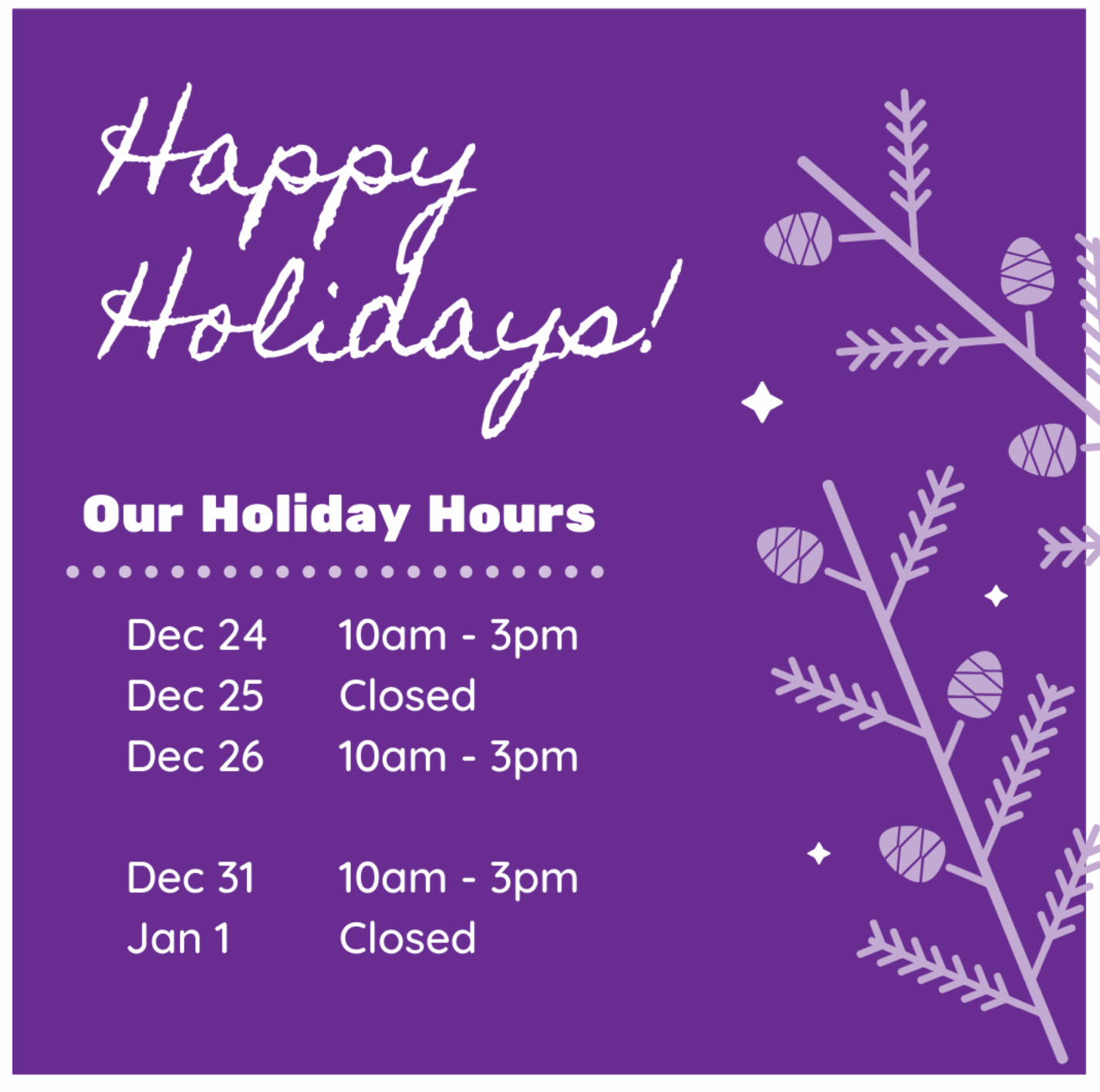 Holiday Hours Reimagine Co