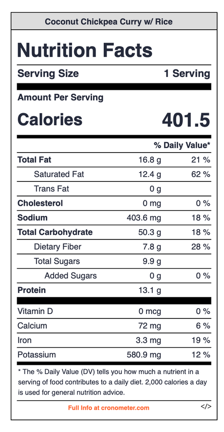Chickpea Coconut Curry w/ Rice.